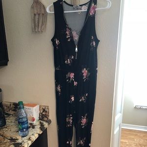 Pink floral pants romper size Medium